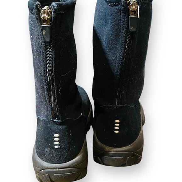 Lands’ End Black Suede & Fleece Winter Boots Women’s 8B Lug Soles Zippered Back - Picture 2 of 11